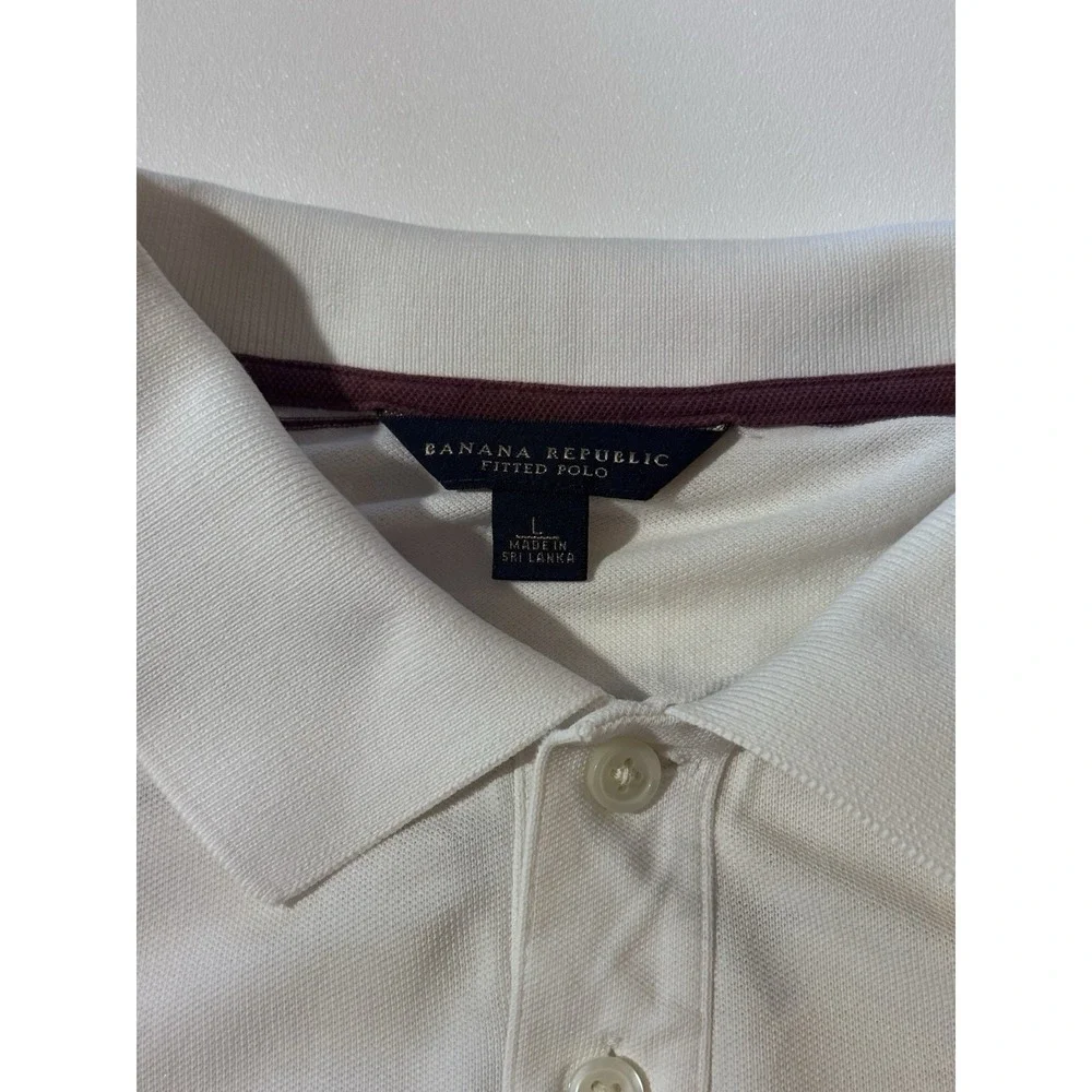 Banana Republic Striped Polo Mens Large White Red Cotton Short Sleeve Preppy